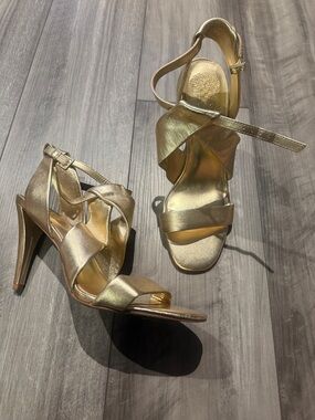 Vince Camuto Gold Strappy High Heel Sandals - Women's Dress Heels